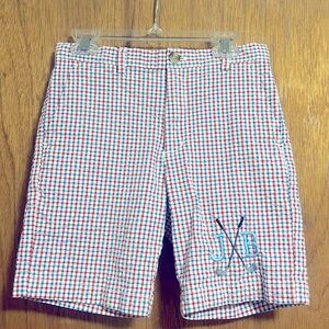 Vineyard Vines Boys 8 plaid seersucker shorts, monogrammed. See pics